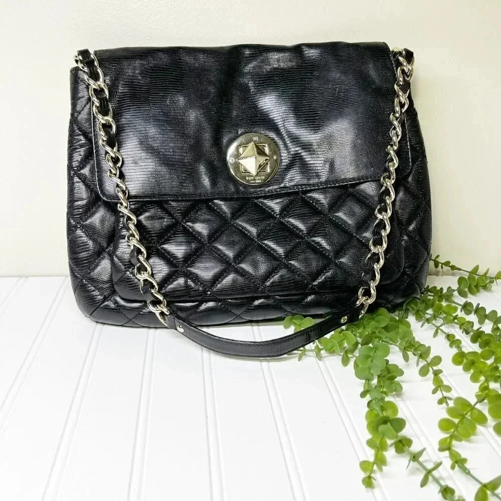 Kate Spade Black Quilted Chain Strap Shoulder Bag Gold Hardware